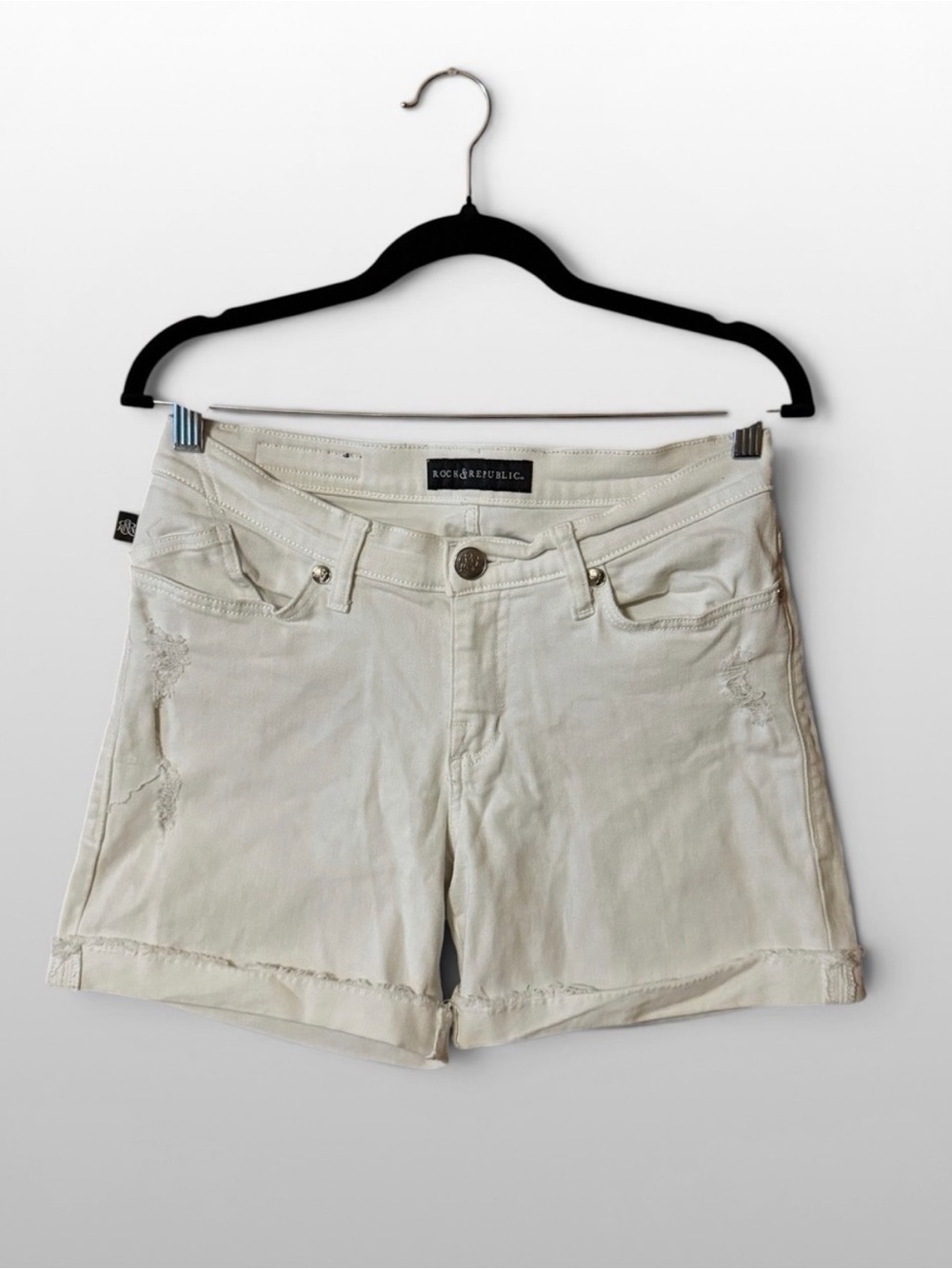 Rock & Republic Bumpershoot White Distressed Denim Shorts Size 6